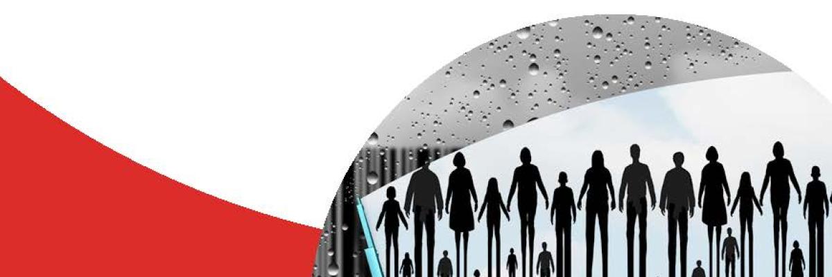 Das Cover der Publikation zeigt in der rechten Hälfte eine kreisförmige Abbildung. Die Abbildung zeigt einen türkisblauen Scheibenwischer, der über einen trüben und mit Wassertropfen gesprenkelten EAN-Code wischt. An den Stellen, an denen der Scheibenwischer bereits die Wassertropfen weggewischt hat und damit ein klares Bild ermöglicht, sind schwarze Personensilhouetten erkennbar, deren Beine in die Striche des EAN-Codes übergehen.